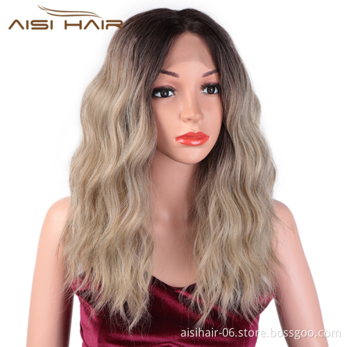 Aisi Hair Cheap Synthetic Ombre Blonde Dark Root Wig Long Wavy Lace Frontal Wig Body Wave Party Lace Front Hair Wigs For Women